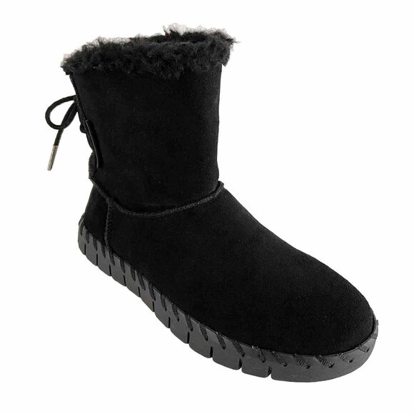 Muk Luks Short Boots Women 6.5M Black Suede Water Repellent Memory Foam Comfort - Picture 1 of 12